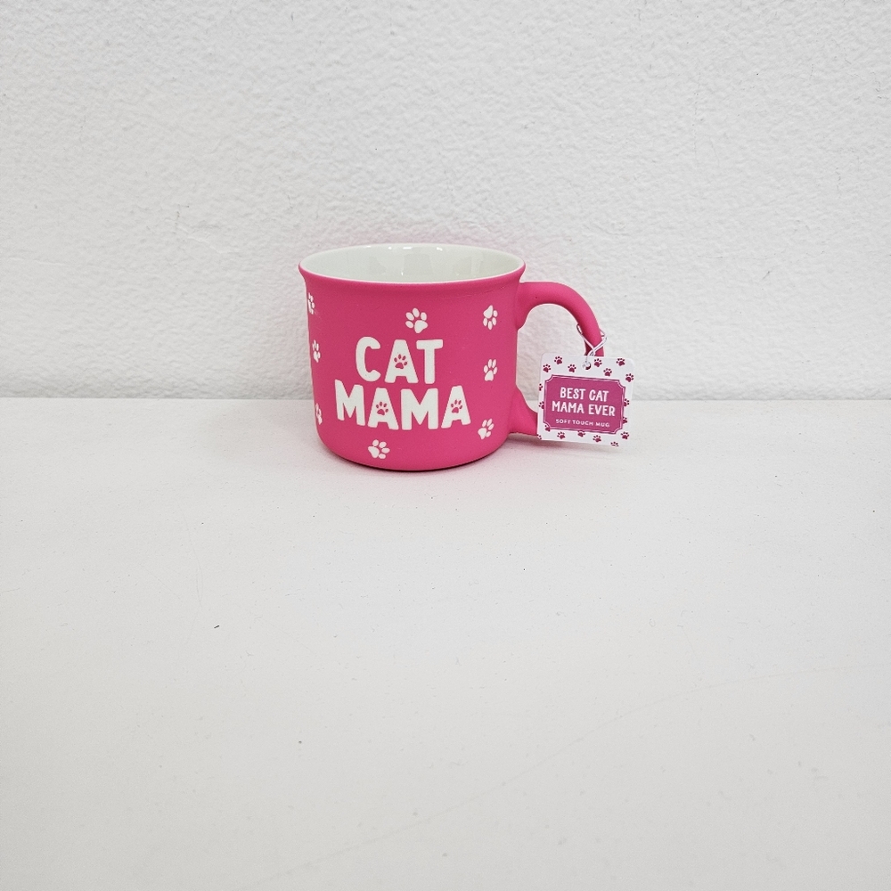 Best Cat Mama Paw Prints Hot Pink Laser Cut Soft Touch Ceramic Coffee Mug